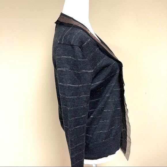 - 👠Loft sequined trimmed grey striped cardigan. Size Sm - Picture 6 of 7